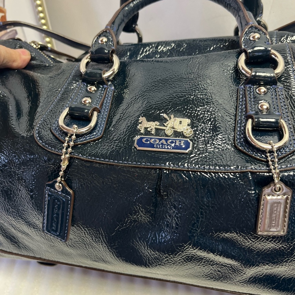 Coach Madison Sabrina Blue Patent Satchel Coach Carriage